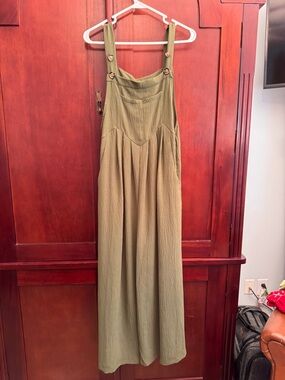 Dokotoo Wide Leg Boho Overalls - Olive Green - Adjustable Straps - Size Med